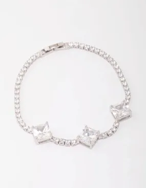 Rhodium Square Cubic Zirconia Bracelet