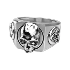 Skull With Celtic Shield Knot Mens Ring Silver 925