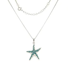 Starfish Necklace with Aquamarine Crystals in Sterling Silver