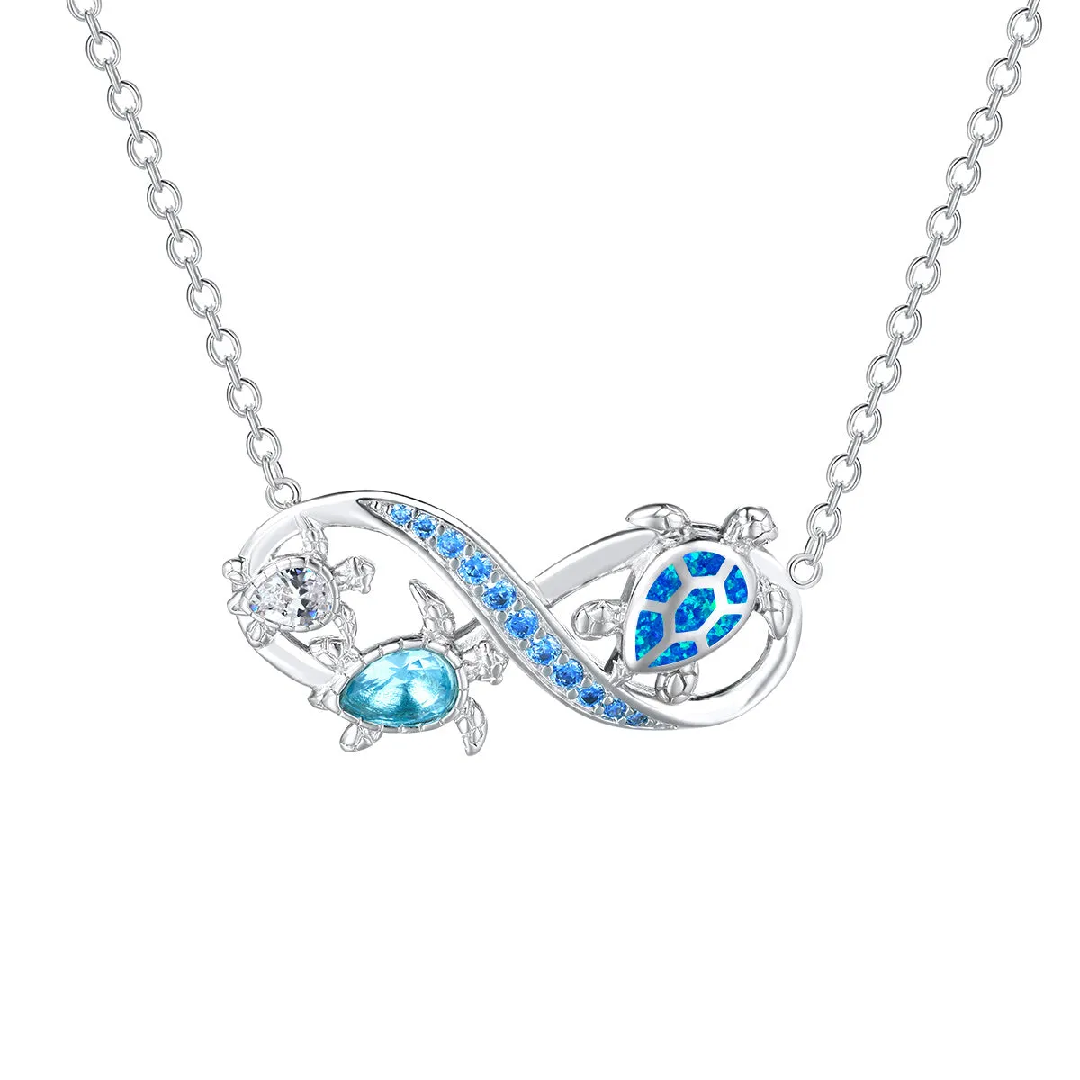 Stunning Blue Opal Turtle Infinity Symbol Pendant Necklace - Perfect Valentine's Day Gift!