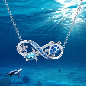 Stunning Blue Opal Turtle Infinity Symbol Pendant Necklace - Perfect Valentine's Day Gift!