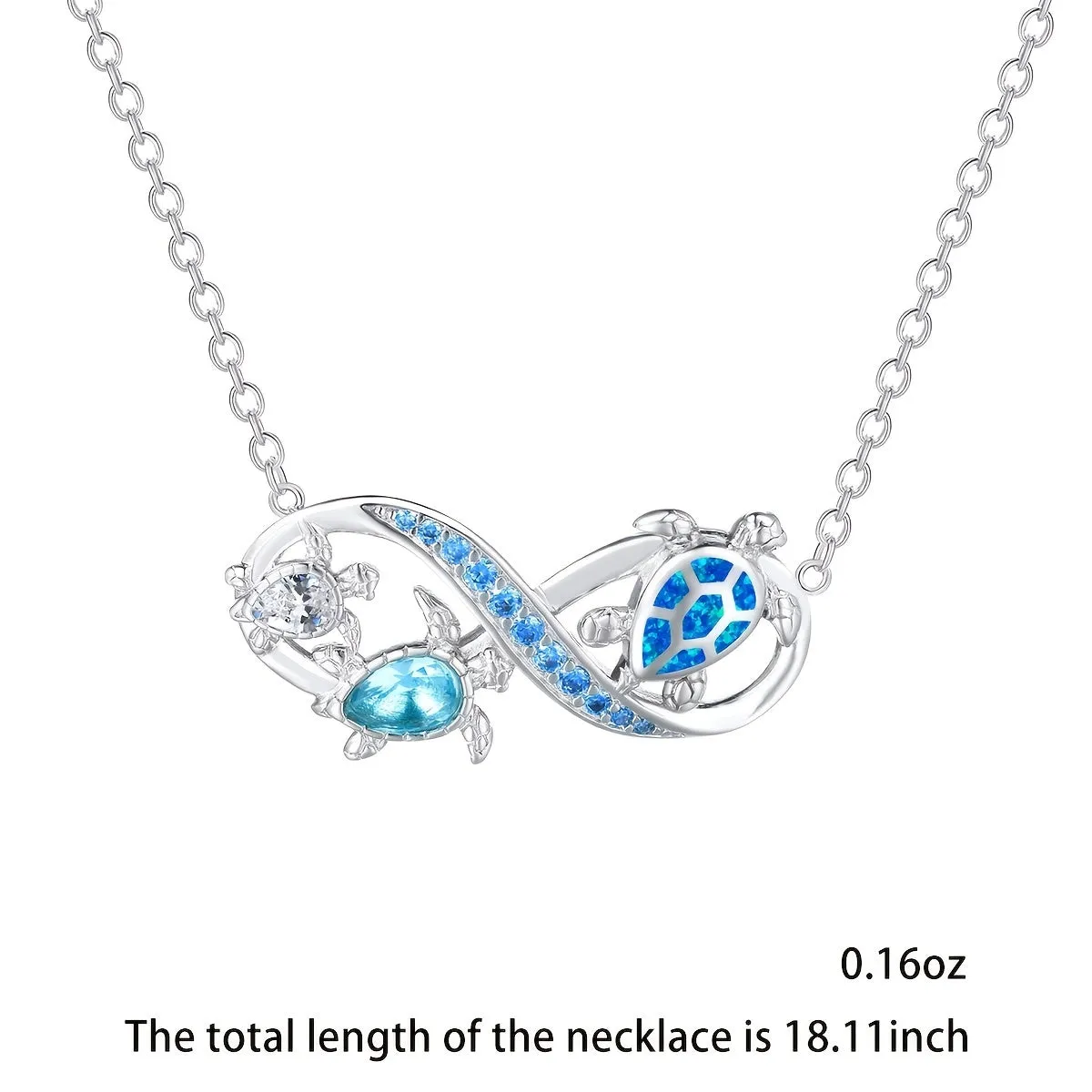 Stunning Blue Opal Turtle Infinity Symbol Pendant Necklace - Perfect Valentine's Day Gift!