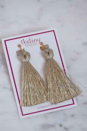 The St. Margaret Clip-on Tassel Earring in Platinum