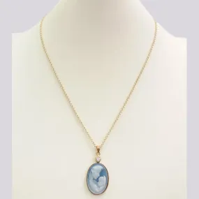 White Topaz with Blue and White Agate Mother and Child Cameo Necklace